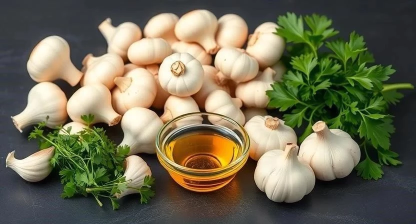 Закуска из грибов в масле с чесноком и зеленью